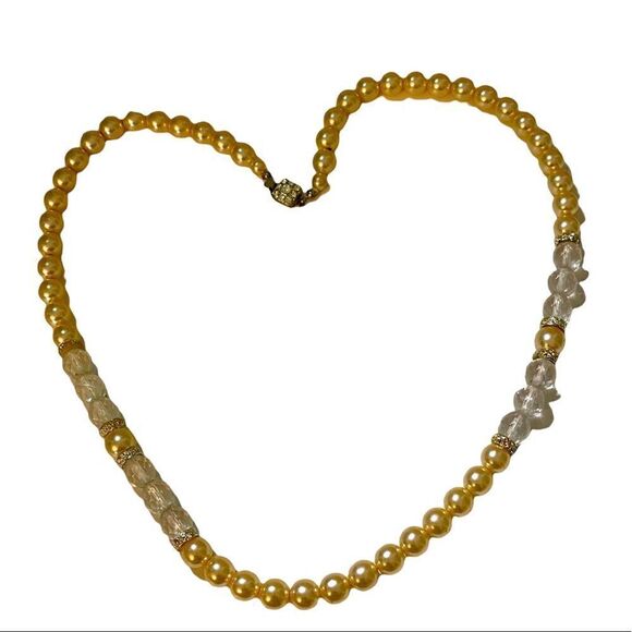 Necklace 12” Classic Pearl Rhinestone Beads Long Evening Wedding Unique Clasp - Picture 4 of 8